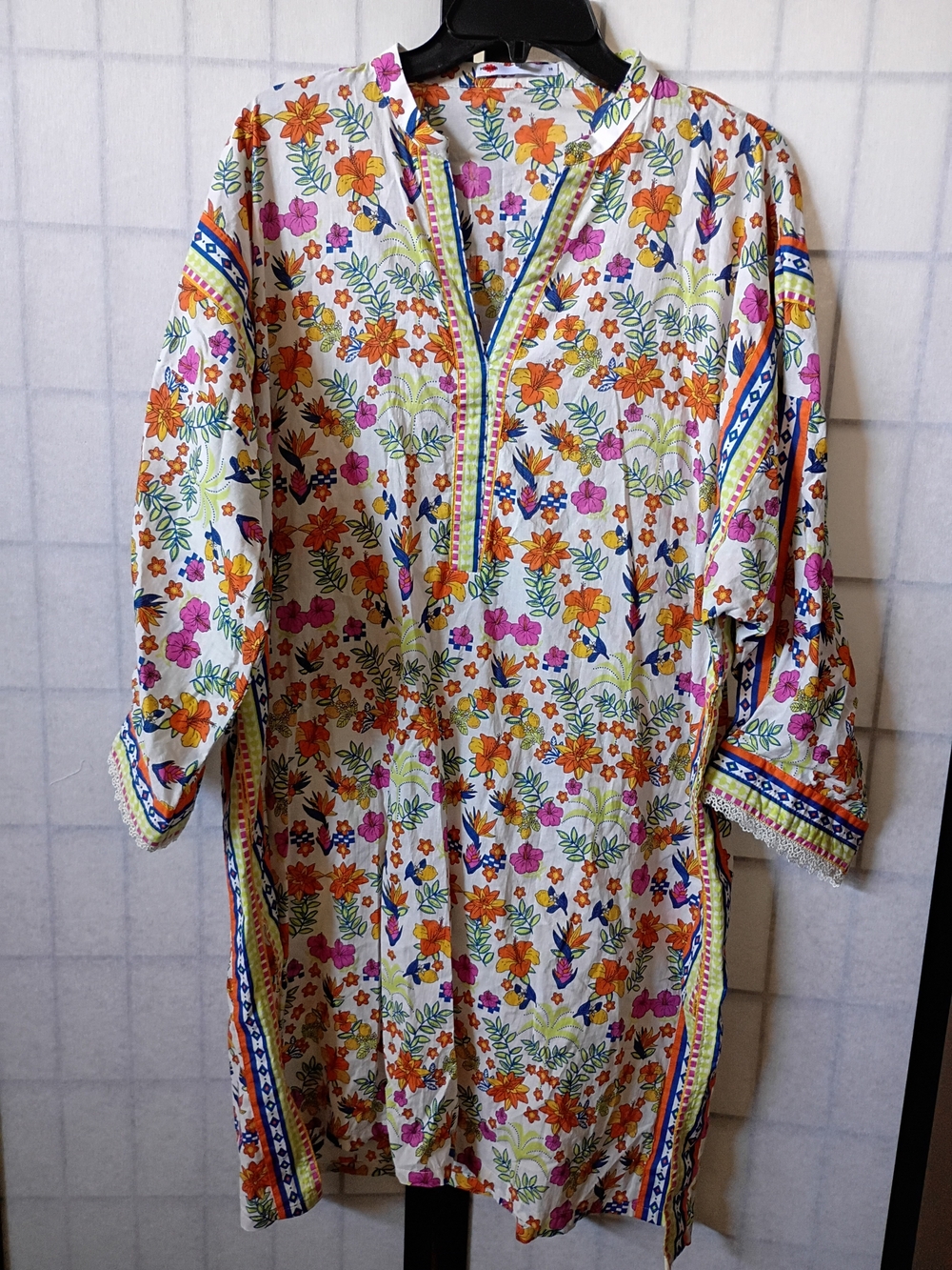Khaadi Floral Print Kurta Tunic Top / Cover Up Size 14